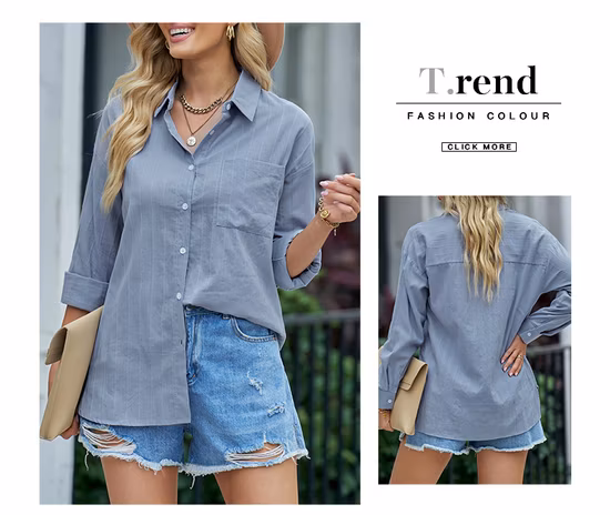 Polyester Textured Buttons Pocketed Apparel Women Clothing Shirt Blouse